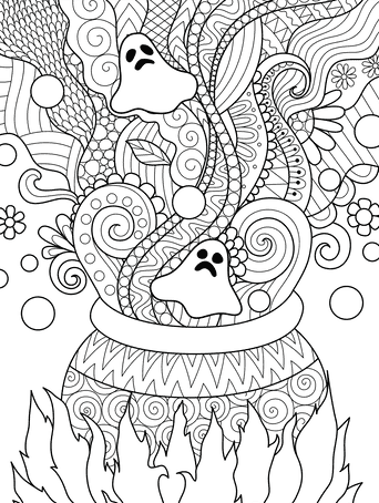 Kolorowanka duchy z kotła na Halloween